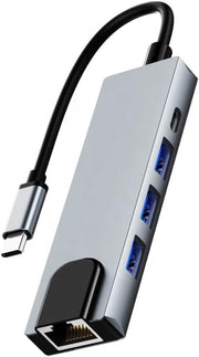 Ganekihedy 5 in 1 Type C Adapter with Gigabit Ethernet, 3 Ports USB 3.0 Hub for Data, Docking Station for USB C Hub Pro