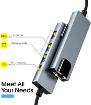 Ganekihedy 5 in 1 Type C Adapter with Gigabit Ethernet, 3 Ports USB 3.0 Hub for Data, Docking Station for USB C Hub Pro