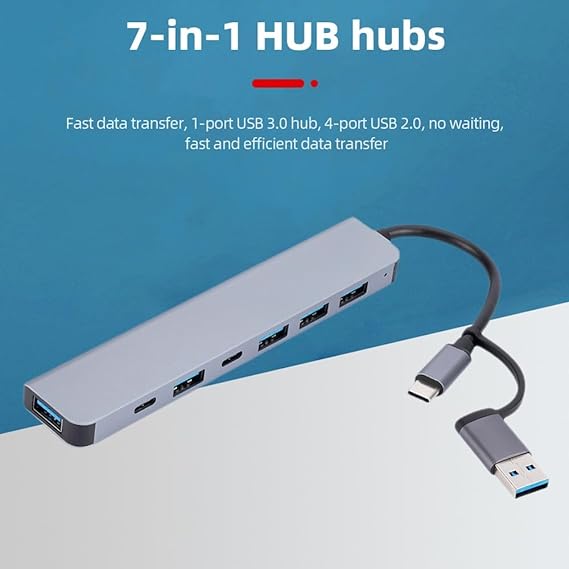 YIORYO Type-C USB Hub Multi Splitter Adapter 4/5/7 Ports USB Hub Expander High Speed Transmission Plug and Play for PC Computer (Size : C)