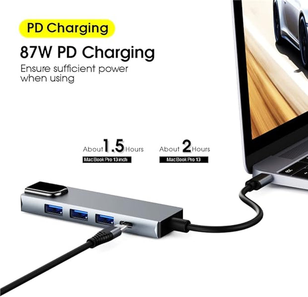 Ganekihedy 5 in 1 Type C Adapter with Gigabit Ethernet, 3 Ports USB 3.0 Hub for Data, Docking Station for USB C Hub Pro