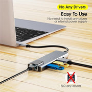 Ganekihedy 5 in 1 Type C Adapter with Gigabit Ethernet, 3 Ports USB 3.0 Hub for Data, Docking Station for USB C Hub Pro