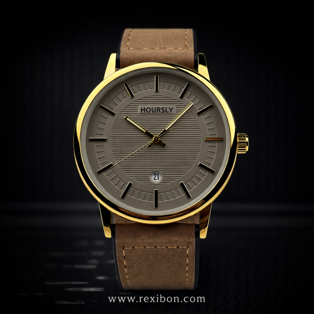 Rexibon Stylish Leather Strap Watch HR-200