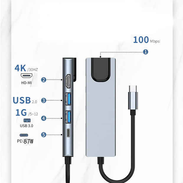 Multi Adapter USB Hub, Charging Station, Macbook Pro 13, Computer Accessories, 3.0 Type C, Rj45 HDMI-4K
